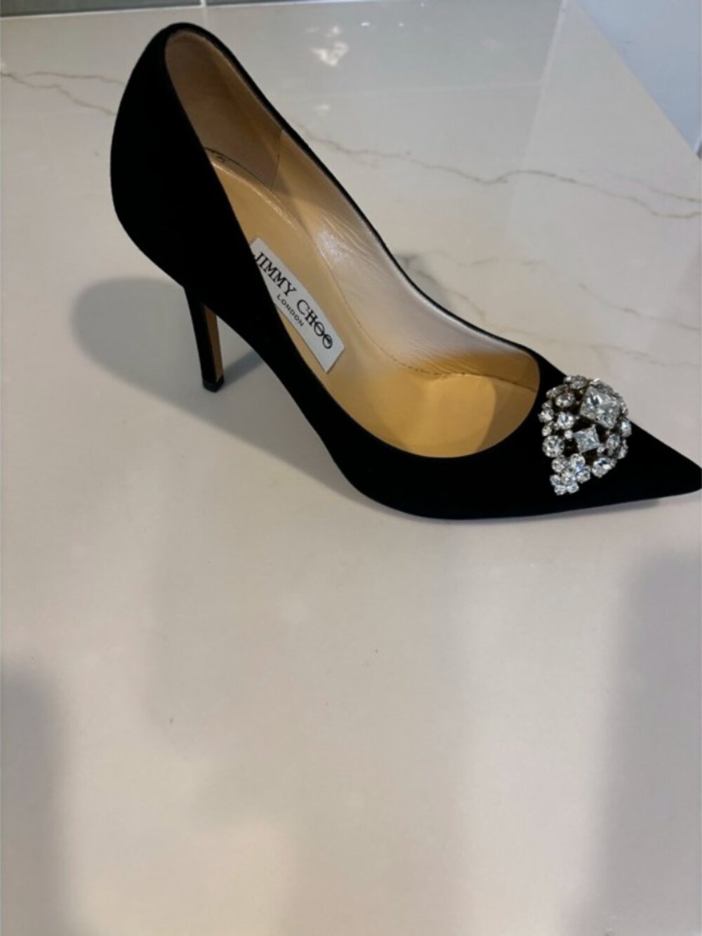 Jimmy Choo Black Suede Crystal Brooch Pumps UNWORN Mismatched 38 / 38.5